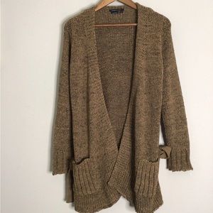 BCBGMaxAzria Longline Chunky Knit Belted Jacket/Cardigan L Patch Pockets Open